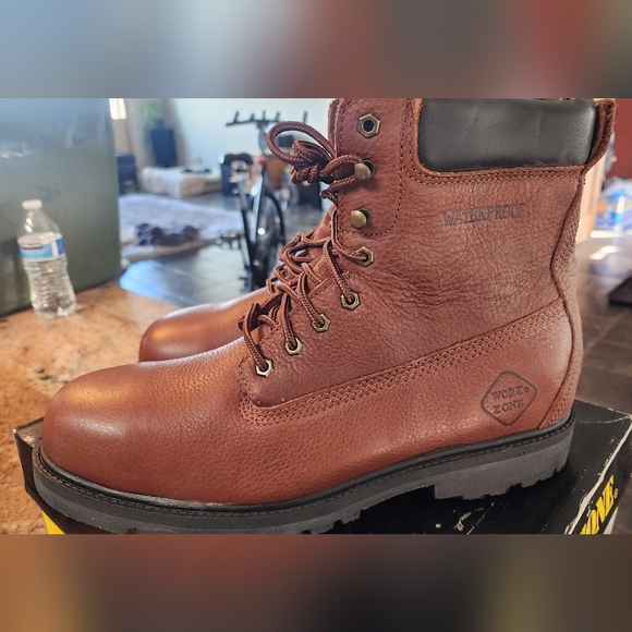 Men\'s Brown Waterproof LEATHER Steel Toe Work Zone Boots Size 13 NIB main image 6
